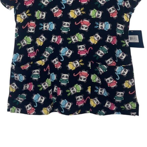 Zoe Chloe Panda Print Scrub Top Shirt Womens Small New Black Multicolor - Picture 4 of 10
